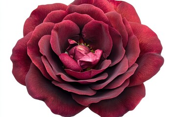 Dark Red Rose Bloom, Studio Shot, White Background, Valentine's Day