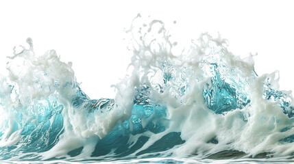 Ocean Wave Crashing Against the Shore Captured in Vibrant Detail With an Isolated White Background