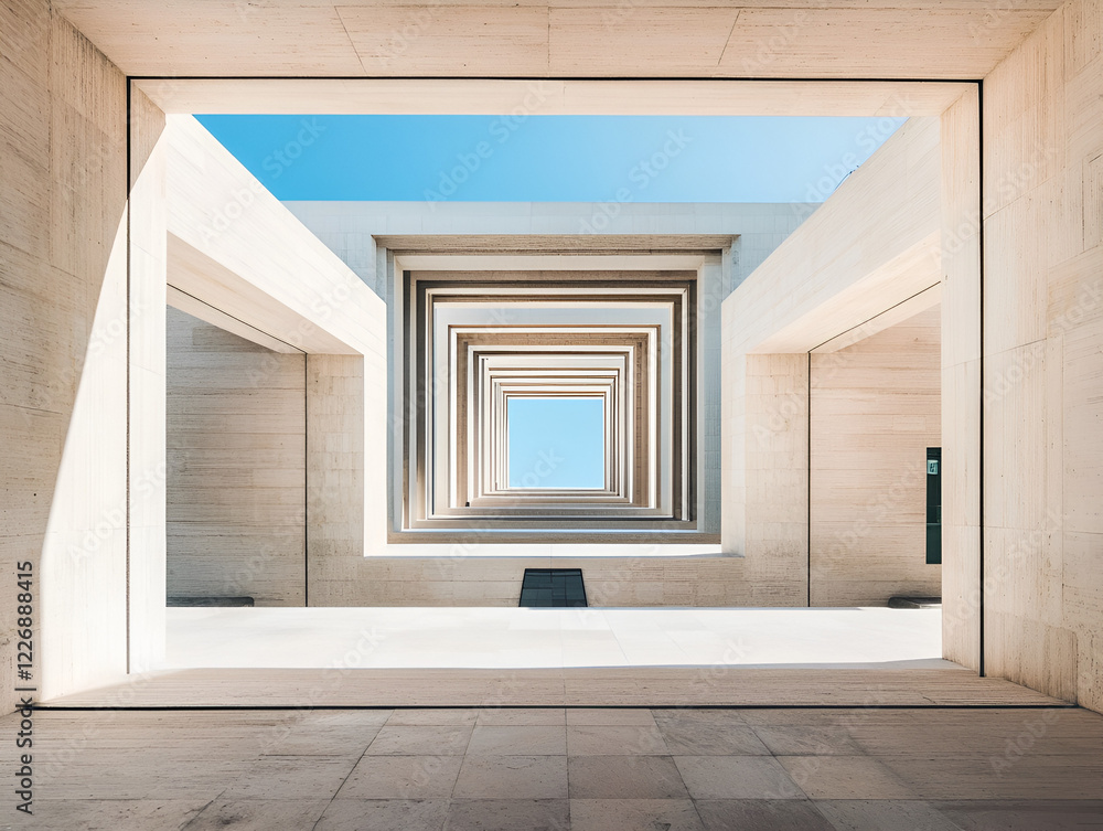 Poster architectural perspective: a mesmerizing view looking upward through a series of nested square frame