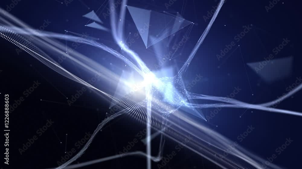 Poster digital technolgy waves with neuron cell animation background.