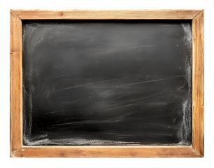 Horizontal black chalkboard with a wooden frame on white & transparent a background.