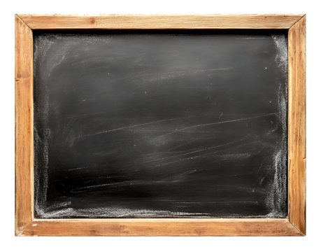 Horizontal black chalkboard with a wooden frame on white & transparent a background.