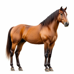 Obraz premium A majestic brown horse standing tall with a shiny coat, set against a clean white background