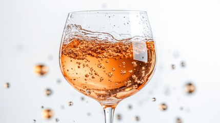 Refreshing Glass of Sparkling Rose Wine with Bubbles in Motion