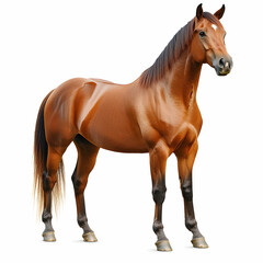 Fototapeta premium A majestic brown horse standing tall with a shiny coat, set against a clean white background