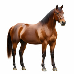 Obraz premium A majestic brown horse standing tall with a shiny coat, set against a clean white background