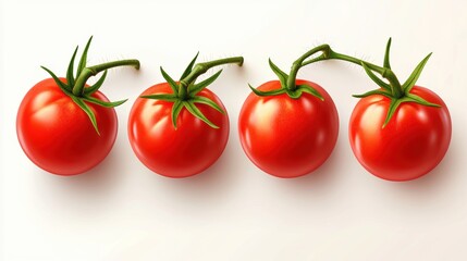 Fresh Red Tomatoes on White Background with Green Stems