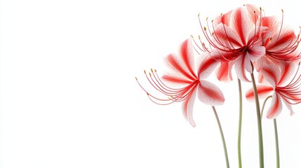 Obraz premium Beautiful Red and White Striped Flowers on a White Background