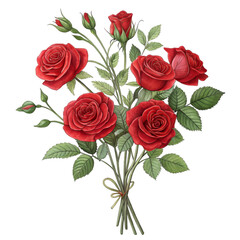 Bouquet border red rose isolated on white background