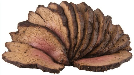 Sliced Roast Beef on a White Background with Rich Texture
