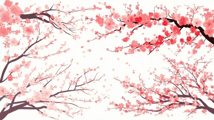 Elegant Blossom Branches with Soft Pink and Red Flowers Design