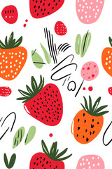 Hand-drawn seamless pattern with cute strawberry