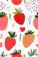 Hand-drawn seamless pattern with cute strawberry