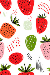 Hand-drawn seamless pattern with cute strawberry