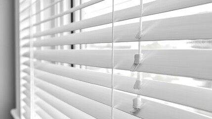 Naklejka premium Close-Up View of White Blinds with Soft Natural Light Streaming In
