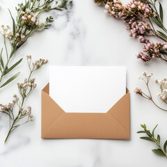 blank white card and kraft envelope, perfect for invitations and greetings.