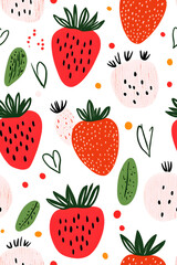 Hand-drawn seamless pattern with cute strawberry