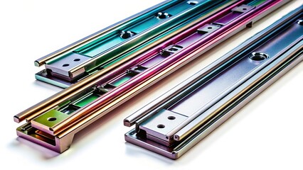 High-Resolution Image: Metal Drawer Slides, Furniture Rails Isolated on White Background - Night Photography