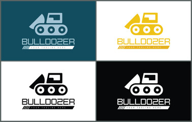 Bulldozer heavy duty vehicle silhouette logo set template design