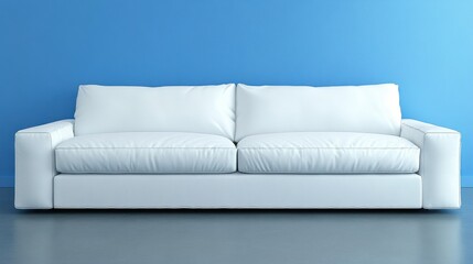 Modern White Sofa on Blue Wall with Minimalistic Design