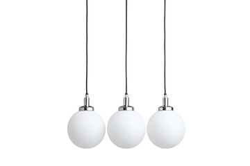 Modern chandelier with a cluster of hanging white glass orbs isolated on white background