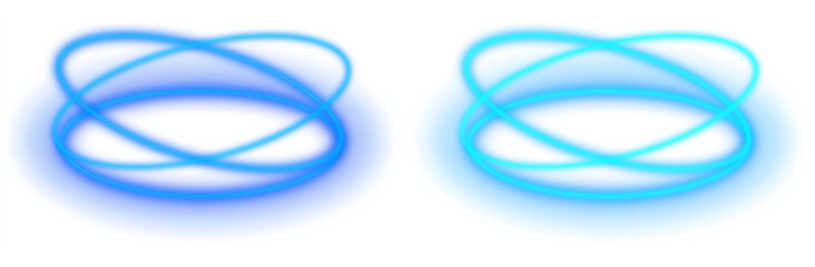 Glowing neon halo blue circles frames intertwining on transparent background, png element for futuristic, technology and abstract design