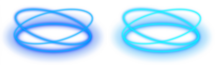 Glowing neon halo blue circles frames intertwining on transparent background, png element for futuristic, technology and abstract design