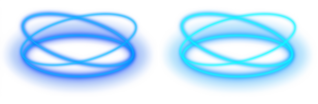 Glowing neon halo blue circles frames intertwining on transparent background, png element for futuristic, technology and abstract design