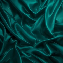 Obraz premium Fondo verde satinado de seda brillante. Mezcla de color verde azulado oscuro y esmeralda. Efecto brillo. Diseños abstractos de ondas y líneas. Sutil juego de sombras y luces. Cortinas elegantes. Espac