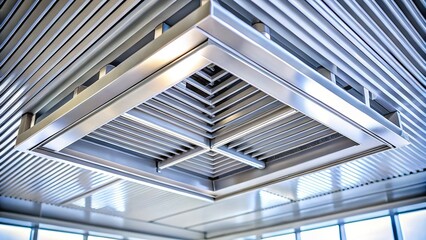 Fototapeta premium Industrial Metal Ventilation Grille on White Ceiling - Architectural Detail Stock Photo