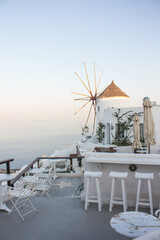 Sunrise in the cliffside town of Oia in Santorini, Greece