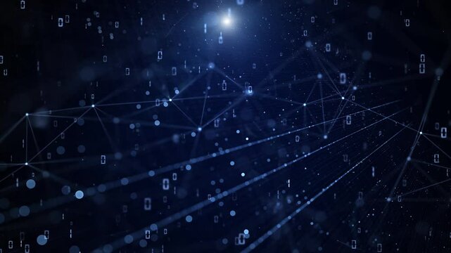 Seamless loop augmented digital network lines and binary numbers motion.
