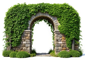 Obraz premium Ivy-Covered Stone Arch Entrance Gate - Isolated Garden Landscaping Archway