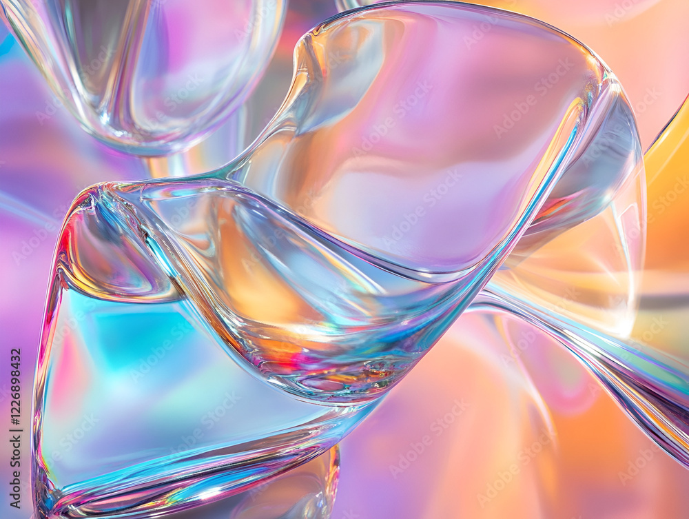 Poster shimmering abstract: an abstract image with vibrant iridescent colours. close-up of glass with a dis