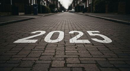 2025 written on a road, cobalt, sun rise, happy new  year