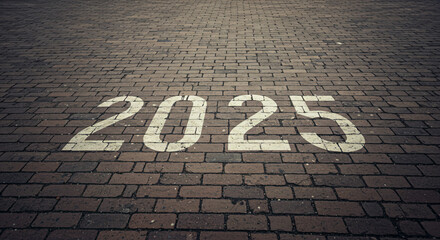 2025 written on a road, cobalt, sun rise, happy new  year