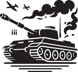 Obraz premium black Tank vector illustration, Tank logo, Tank icon vector, Tank silhouette vector black and white file
