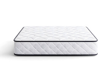 Comfortable white mattress with tufted design, isolated on white background