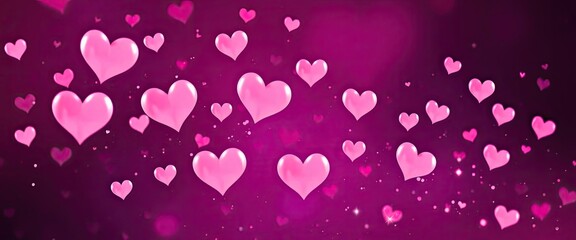 Obraz premium A romantic and dreamy background of numerous pink hearts gently floating against a deep magenta backdrop. Perfect for Valentine's Day, love, or romantic themes. Generative AI