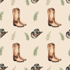 Western Cowboy Boots and Hats Pattern