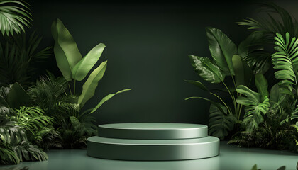 Green Platform Surrounded by Lush Tropical Foliage