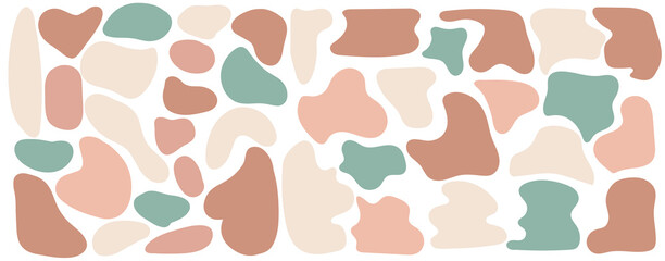 Set of various hand drawn abstract silhouette organic shapes, amorphous spots. Wavy liquid distorted shapes. Fashion spots, drops for beauty brand design, social media story template. Vector