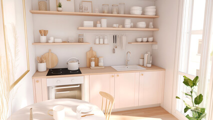 Bright kitchen showcasing simplicity and elegance with open shelving