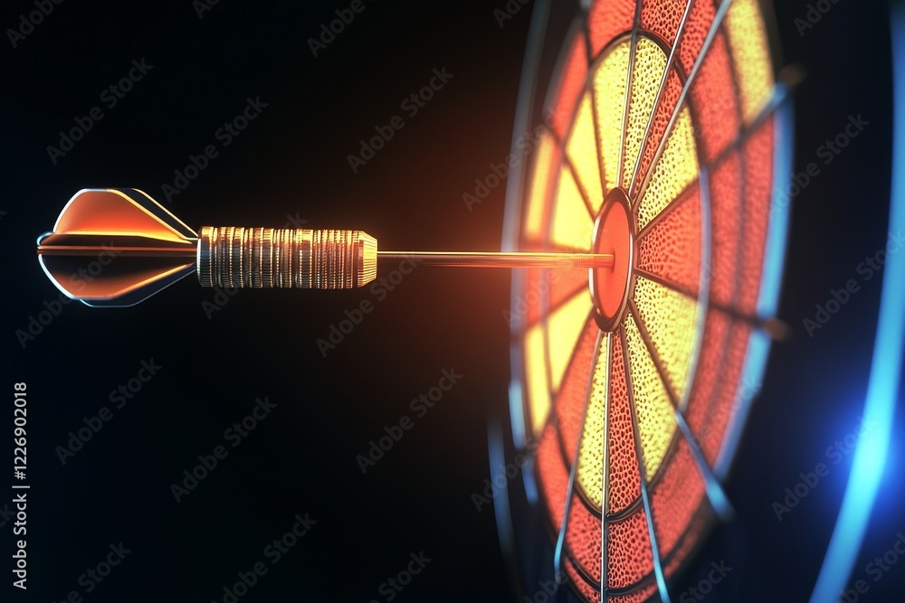 Aufkleber focus on direction efficiency concept. dart hitting the bullseye on a colorful dartboard.