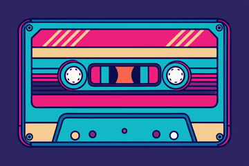 Retro cassette tape with neon highlights for music lovers and vintage art design