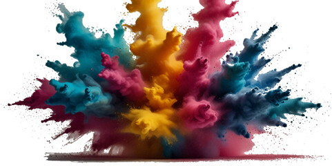 Vector abstract colorful rainbow holi paint and colorful cloud smoke powder explosion isolated on transparent wide panorama background.
