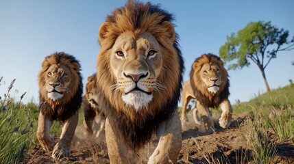 Naklejka premium Majestic Lions in the African Savanna