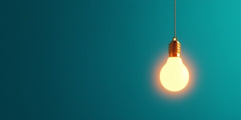 Focus on direction efficiency concept. Hanging light bulb against a textured teal background.
