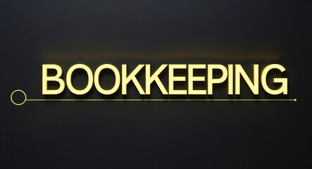 bookkeeping word lettering with yellow glow on plain black dark background