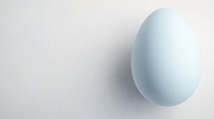 minimalist pastel blue easter egg with smooth texture placed on matte white backdrop with clean lines